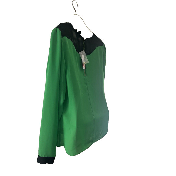 Worthington Blouse Women's Medium Green/Black Slightly Sheer Long Sleeves NWT - Picture 5 of 7